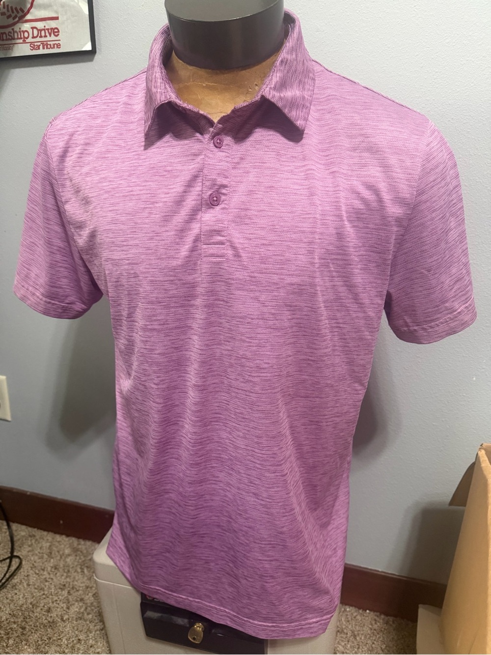 Birdie Bound Men's Large Heathered Purple Polo Shirt